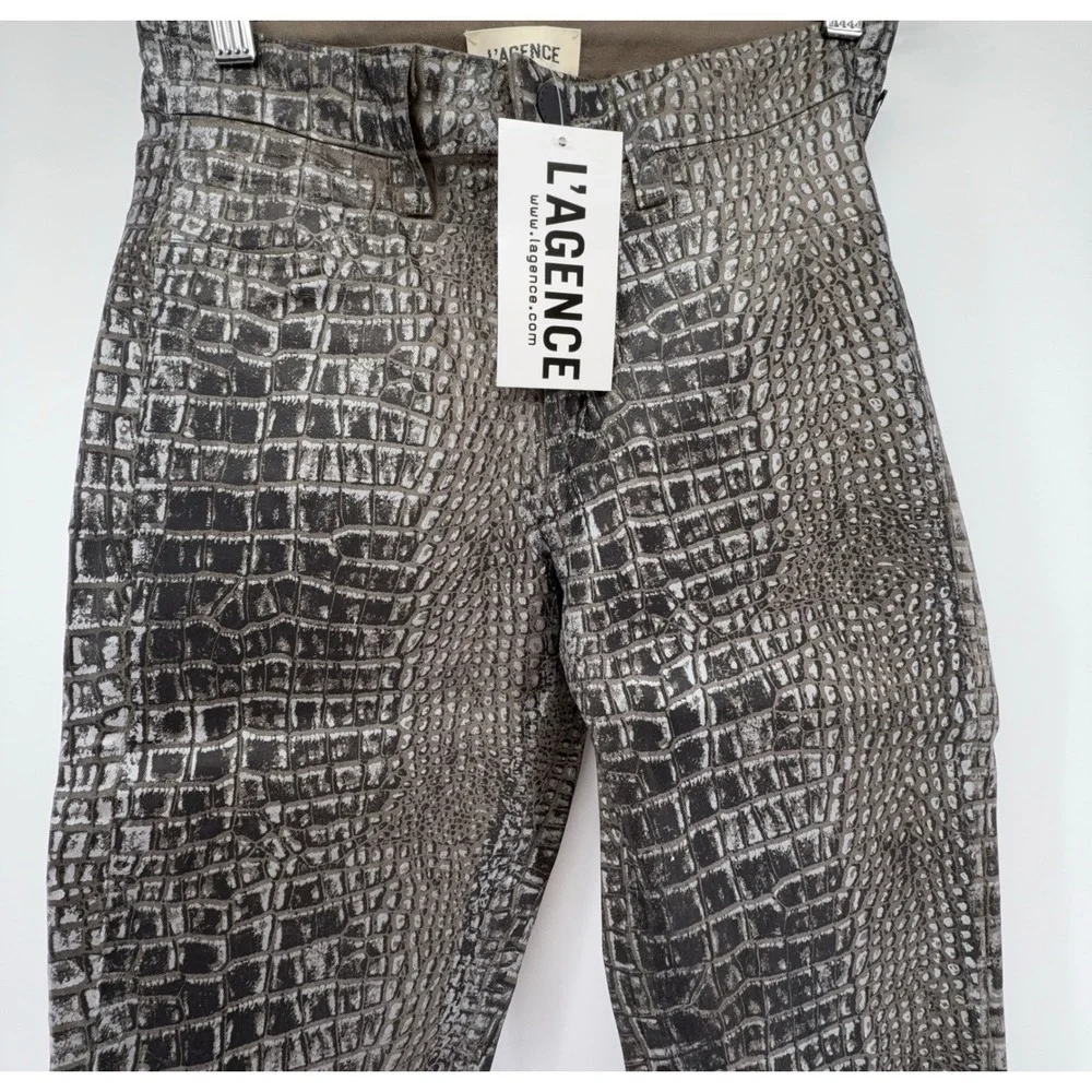 L'AGENCE Margot High Rise Skinny Jeans in Chestnut Black Croc Foil Size 25‎ NWT